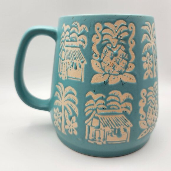 Opalhouse Blue Ceramic Mug Tropical Design Huts Pineapples Palms 24oz Tiki - Picture 5 of 9